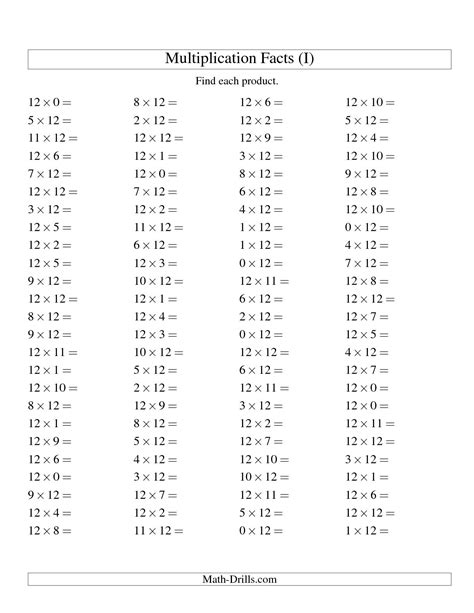 Division Timed Test Printable 0 12