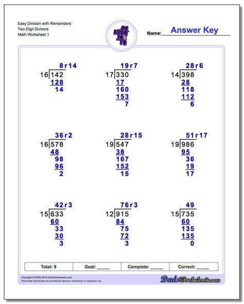 Division With Two Digit Divisors Worksheets