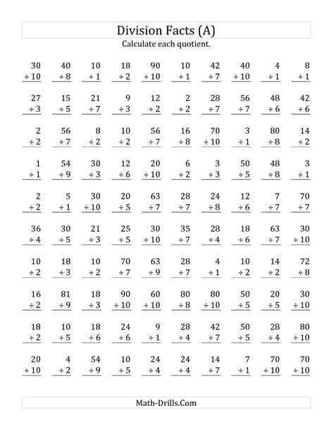Division Fact Worksheets