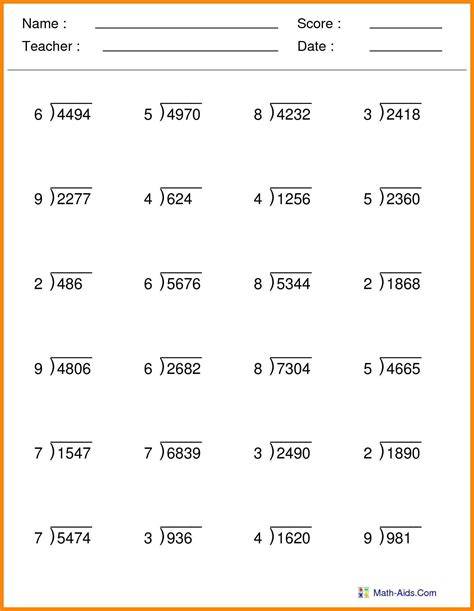 Division Math 5th Grade Free Printable Sheets