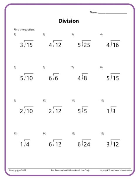 Division Problems Printable Free For Grade 3