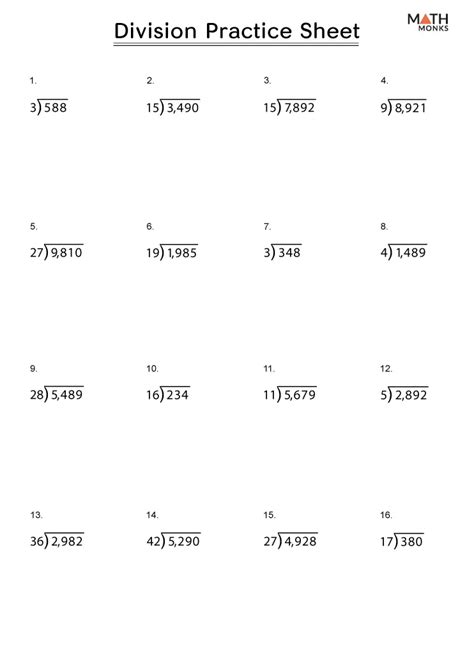 Division Worksheet 4Th Grade