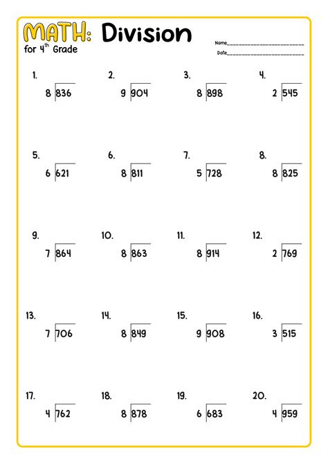 Division Worksheets 4Th Grade