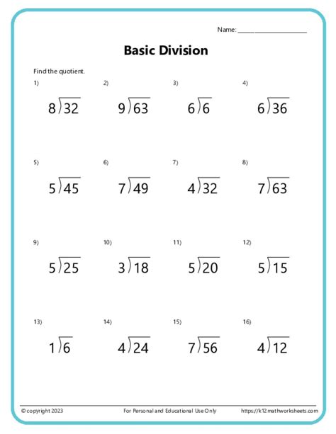 Division Worksheets Basic