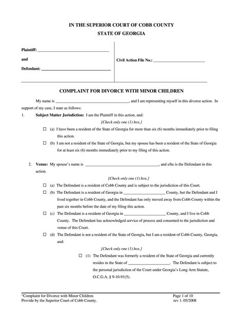Divorce Papers Georgia Printable