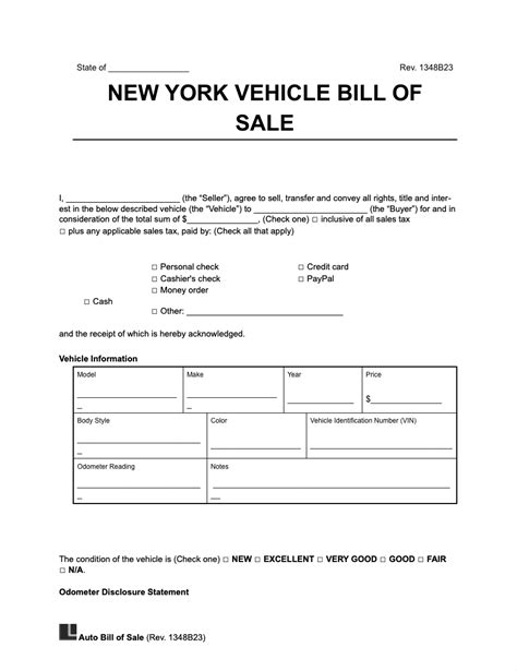 Free New York DMV (ATV, Automobile, Motorcycle, Snowmobile) Bill of