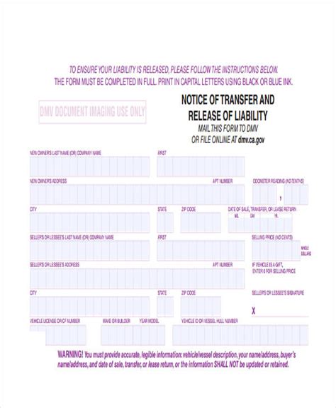 Dmv Release Of Liability Printable Form