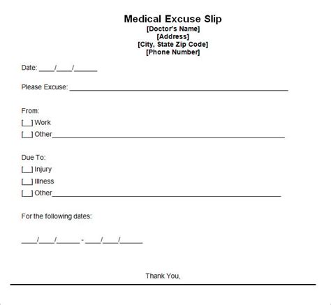 Doctor Excuse Template Free