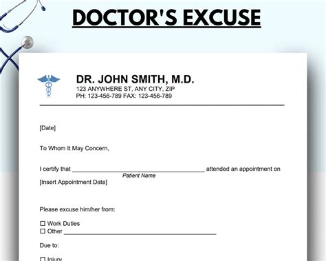 Doctors Excuse Templates For Work