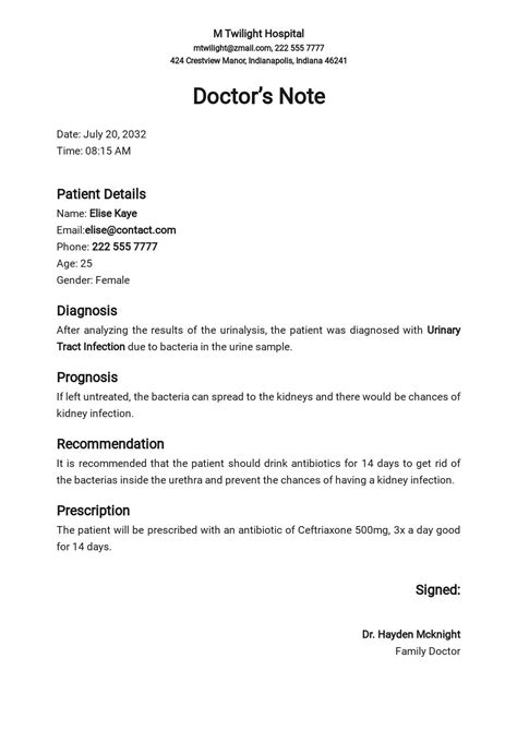Doctors Note For Work Template Free