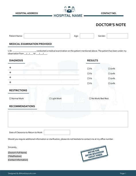 Doctors Notes Templates For Work