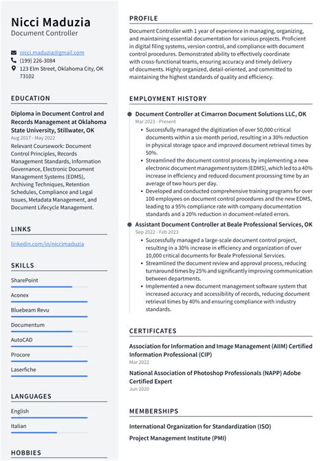 Document Controller Cv Word Format