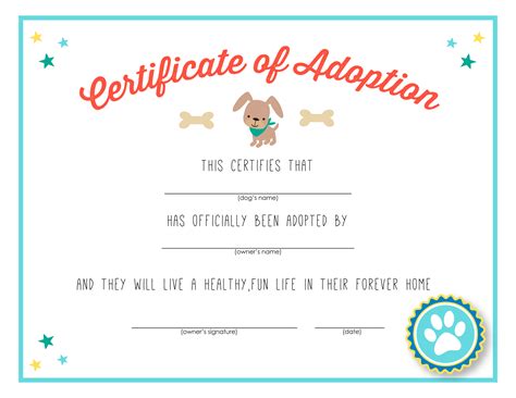 Dog Adoption Certificate Printable