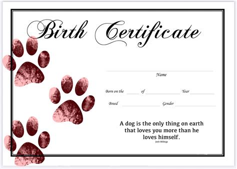 Dog Birth Certificate Template Free