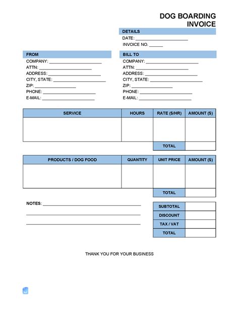 Dog Boarding Invoice Template