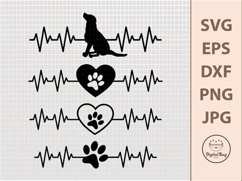 Download Dog Paw with Heart Beat SVG File - SVG Design Silhouette DXF Files
