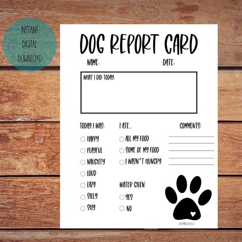 Dog Report Card Template Free