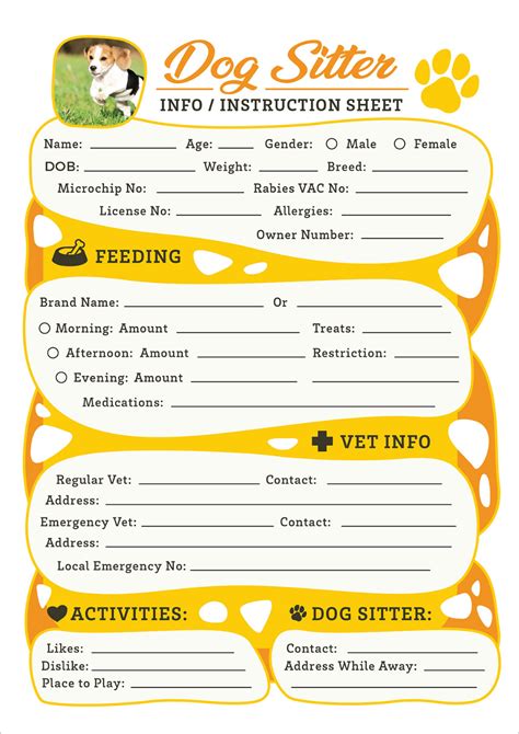 Dog Sitter Instructions Template