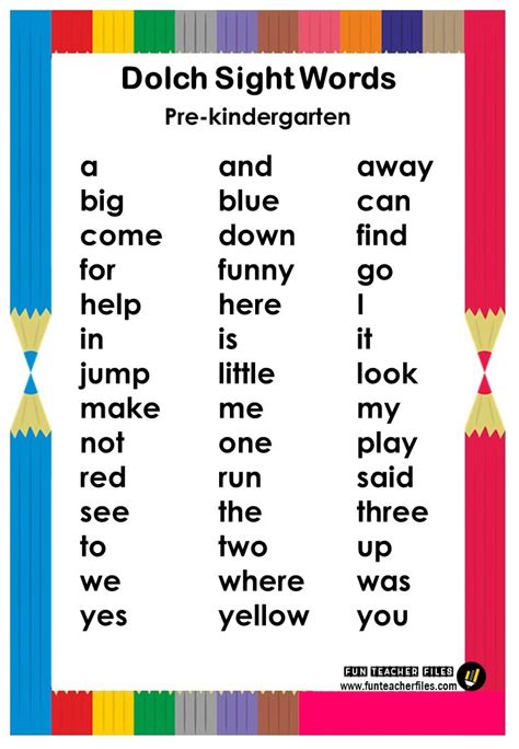 Dolch Sight Word Lists Printable