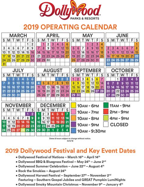 Dollywood 2024 Operating Calendar