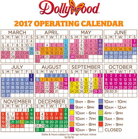 Dollywood Hours Of Operation Calendar