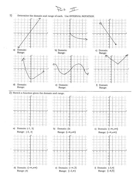 Domain and Range: Graphically and Algebraically Worksheet for 10th