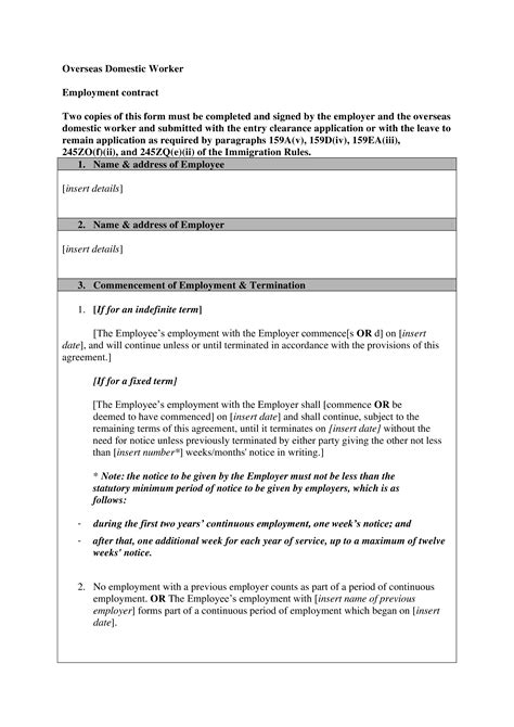 Domestic Worker Employment Contract Templates at