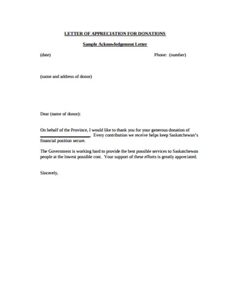 Donor Acknowledgement Letter Template