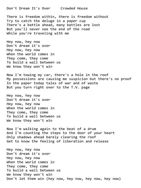 Dont Dream Is Over Lyrics