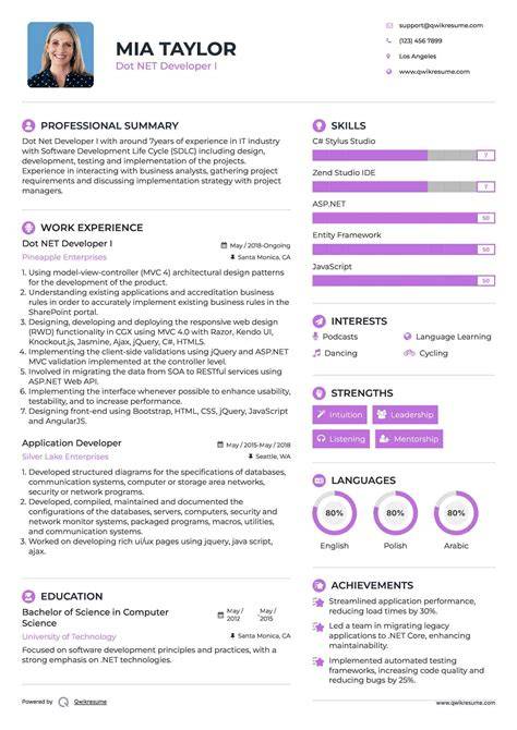 Dot Net Resume Sample