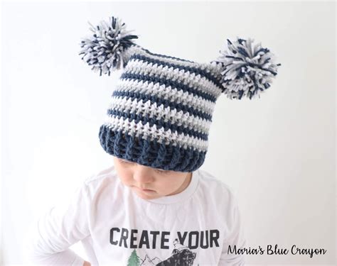 Double Pom Pom Crochet Hat Pattern