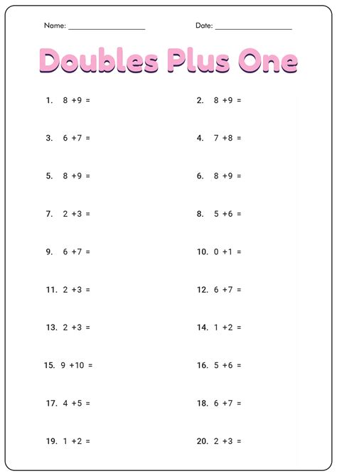 Doubles Plus One Worksheets
