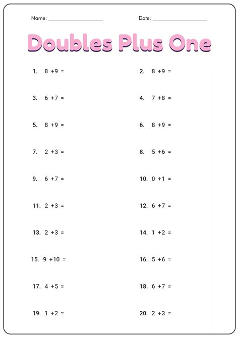 Doubles And Doubles Plus One Worksheet