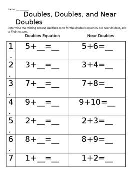 Doubles And Near Doubles Worksheet