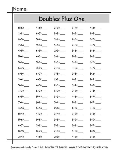 Doubles Plus One Worksheet First Grade - 5 - Lesson Tutor