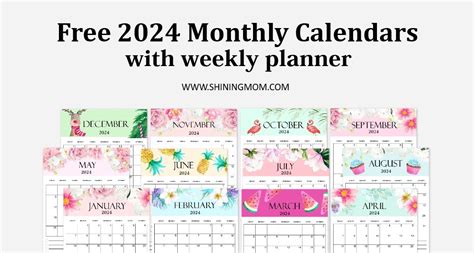 Download 2024 Monthly Printable Calendars