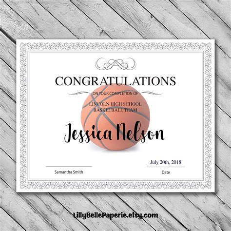 Basketball Participation Certificate Free Printable Free Printable