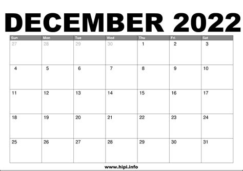 Download December 2022 Printable Calendar for Free