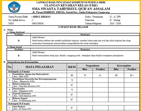 Download Format Raport K13 Sd Word