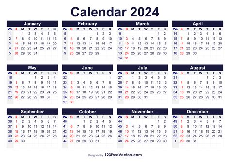 Download Free Printable 2024 Calendar with Week Numbers