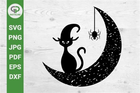 Download Download Halloween Cat Moon Svg EPS File Printable
