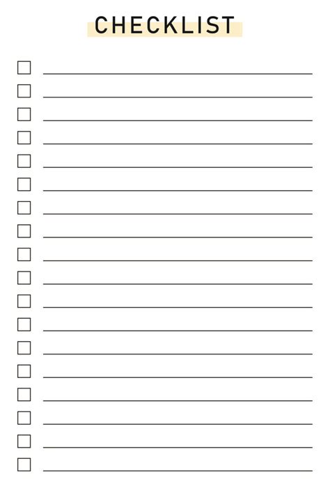 Download Printable Blank Checklist Template PDF