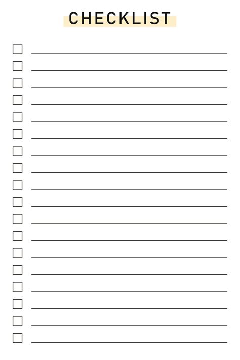 Download Printable Simple Checklist Template PDF