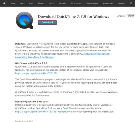 Download QuickTime 7.7.9 for Windows