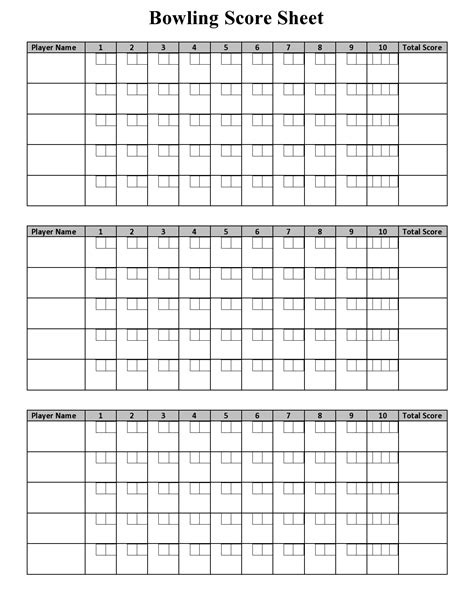 Downloadable Bowling Score Sheet Printable