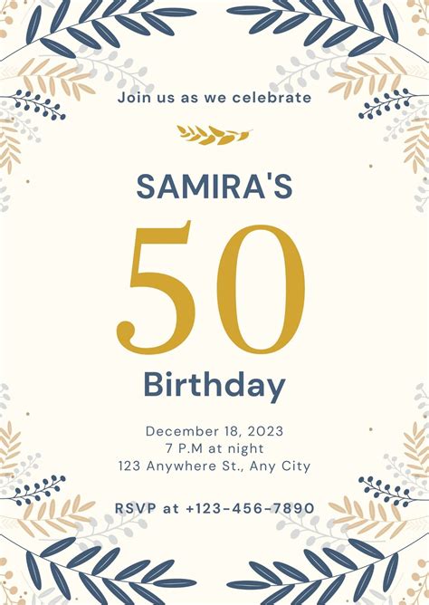 Downloadable Editable 50Th Birthday Invitation Templates Free