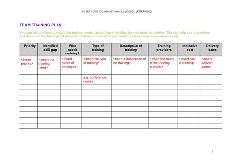 Downloadable Employee Training Plan Template Excel