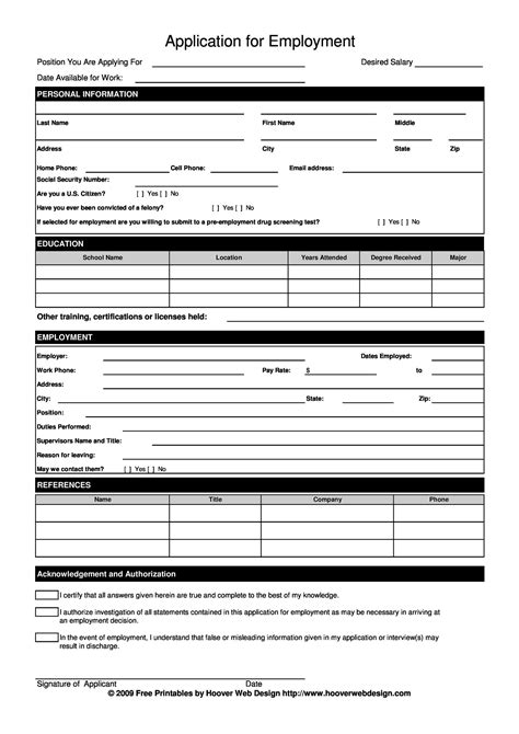 Downloadable Free Printable Job Application