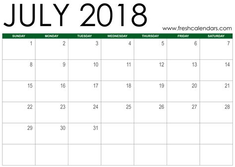 Downloadable July 2018 Calendar