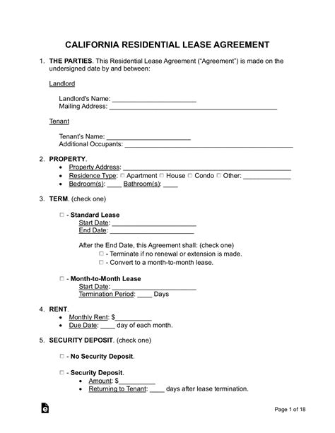 Downloadable Printable California Rental Agreement Pdf